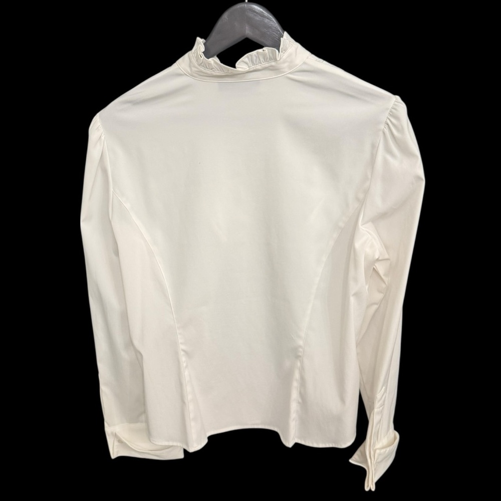 Style & Co Tuxedo Style White Ruffled Blouse - Picture 3 of 5